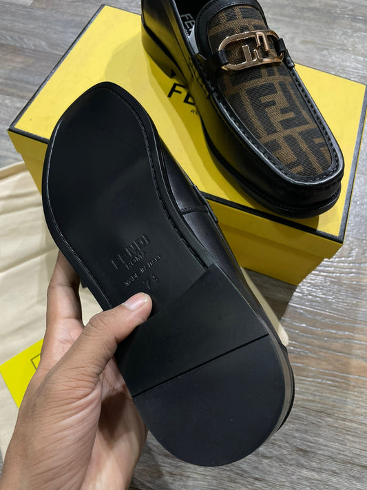 FENDI || Fendi O'Lock Claf Leather Black Loafers - FASHION MYST