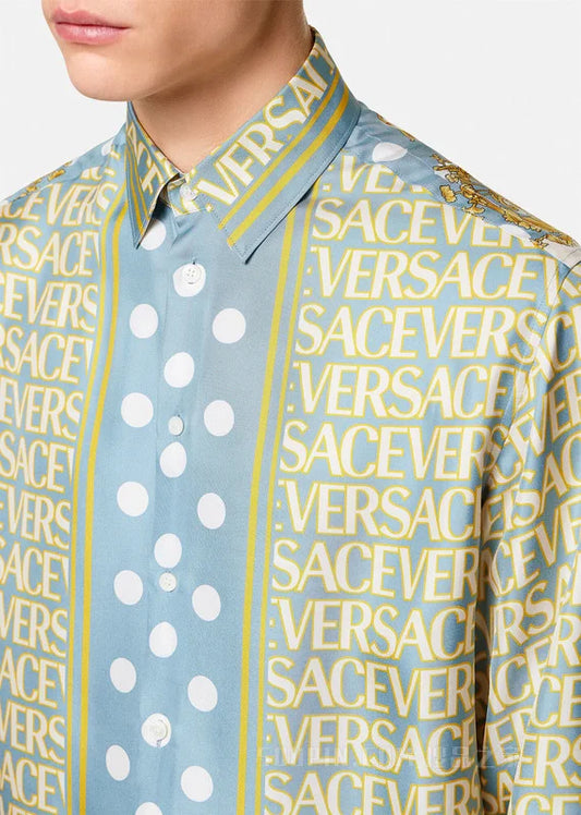 VERSACE || All-Over Logo Informal Shirt In Multi-Colored / Blue - FASHION MYST