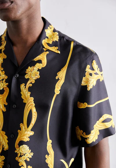 VERSACE || Cameo Silk Co-Ord Set In Black For Men- FASHION MYST