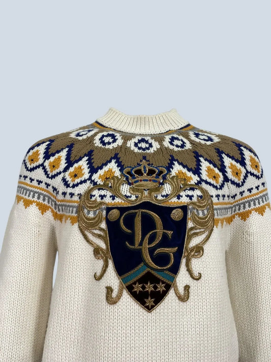 DOLCE & GABBANA || Cotton Wool Sweater With Velvet DG Patch Logo- FASHION MYST