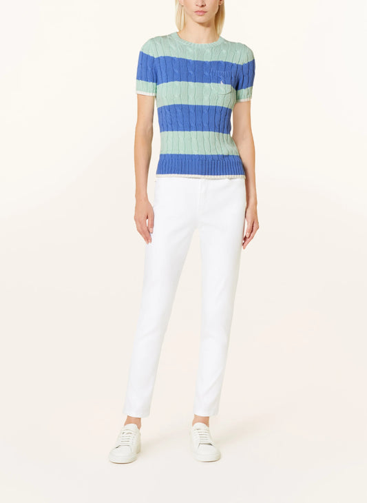 POLO RALPH LAUREN || Striped Cable Knit Short Sleeve Jumper / Green - FASHION MYST