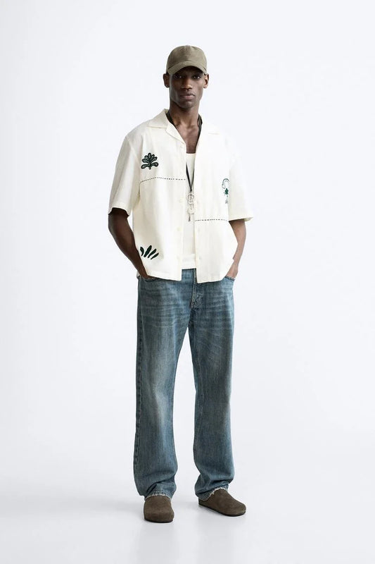 GUCCI || International Contrast Embroidered Shirt White- FASHION MYST