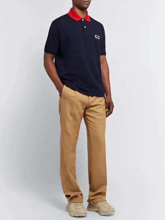 GUCCI || Logo-Embroidered Stretch-Cotton Piqué Polo T-Shirt - Blue - FASHION MYST