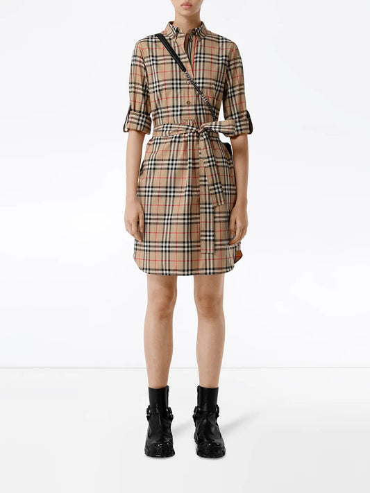 BURBERRY || Vintage Check Tie-Waist Shirt Dress For Women- FASHION MYST