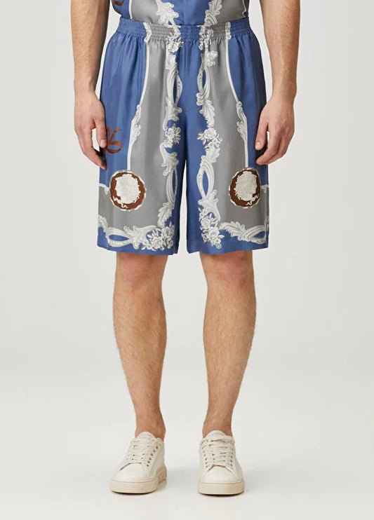 VERSACE || Blue Baroque Patterned Silk Co-Ord Set For Men- FASHION MYST