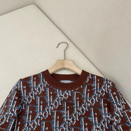 CHRISTIAN DIOR || Men Dior Round Neck Shearing Wool Jacquard Brown Sweater- FASHION MYST