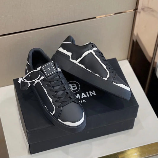 BALMAIN || Panel Stitch B-Court Sneakers Black- FASHION MYST