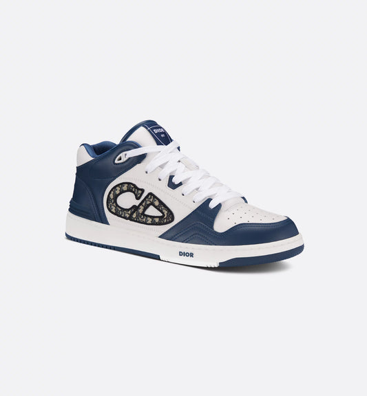 CHRISTIAN DIOR || Mid-Top Sneaker Navy Blue and White Smooth Calfskin Dior Oblique Jacquard- FASHION MYST