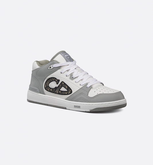 CHRISTIAN DIOR || Mid-Top Sneaker Grey and White Smooth Calfskin Oblique Jacquard Sneaker- FASHION MYST