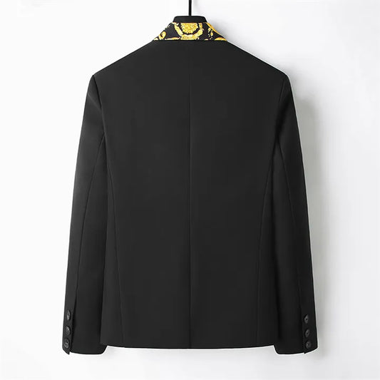 VERSACE || Men's Black Slim Fit Blazer With Gold Print Collar for Business & Wedding- FASHION MYST