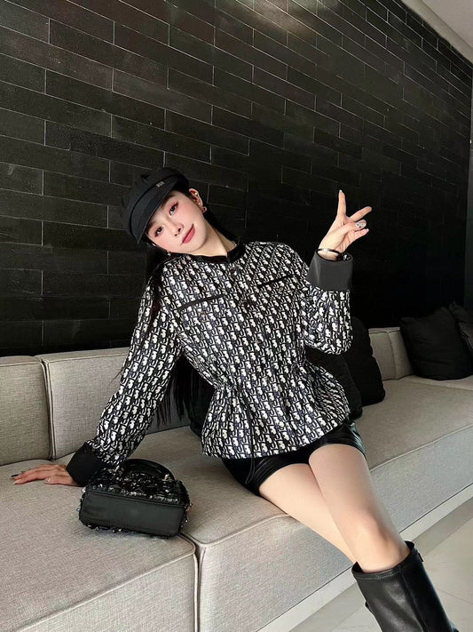 Dior Black Premium Quality Monogram Print Jacket For Her - FASHION MYST
