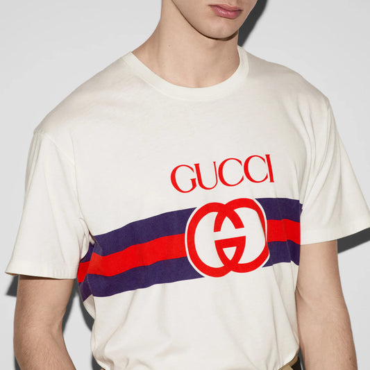 GUCCI || Interlocking GG Logo Cotton T-Shirt / White- FASHION MYST