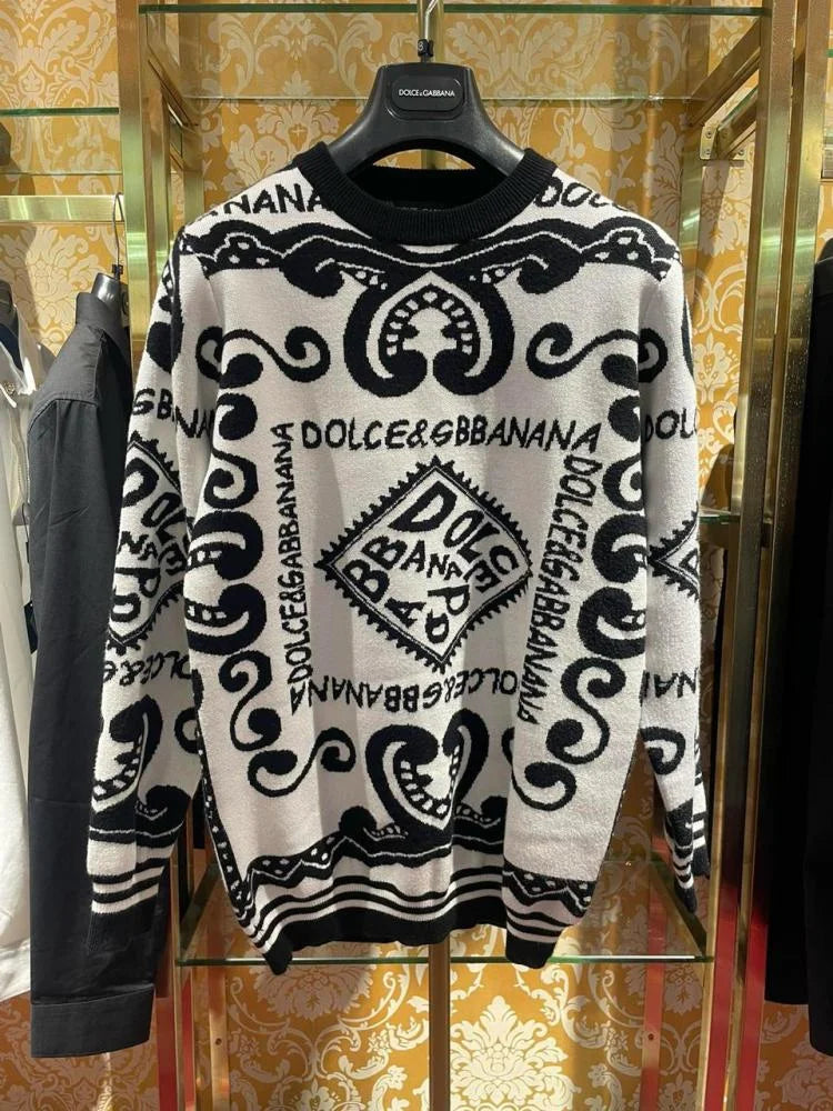 DOLCE GABBANA || Marina Print Cotton Wool Pullover For Men