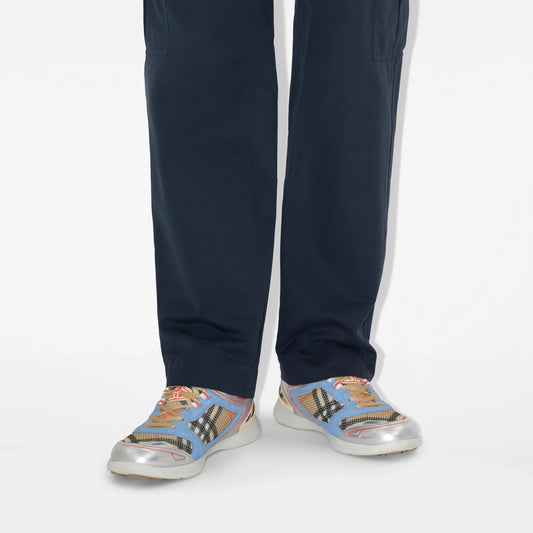 BURBERRY || Vintage Check & Leather Sneakers - Light Blue/Silver/Archive Beige