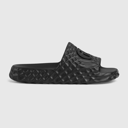 GUCCI || GG Logo Men's Water Ripple Textured Rubber Pool Slides- FASHION MYST