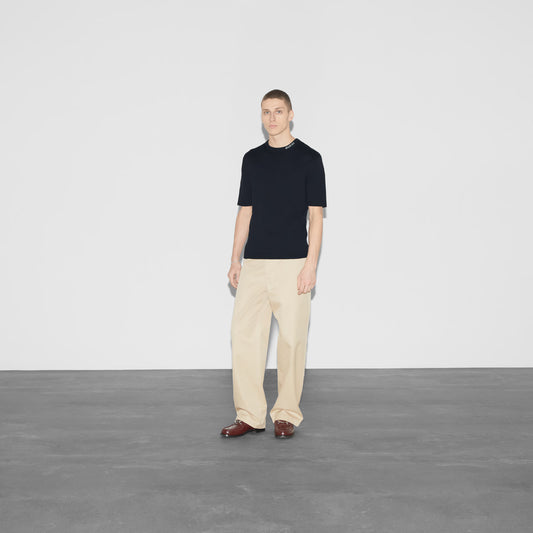 GUCCI || Silk Cotton T-Shirt With Gucci Intarsia / Blue