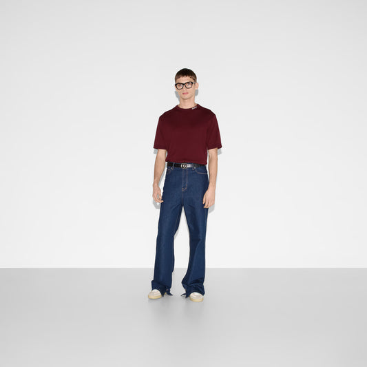 GUCCI || Silk Cotton T-Shirt With Gucci Intarsia / Maroon