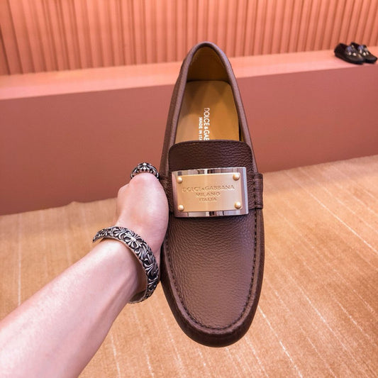 DOLCE & GABBANA || Brown Leather Loafer With Metal Logo- FASHION MYST