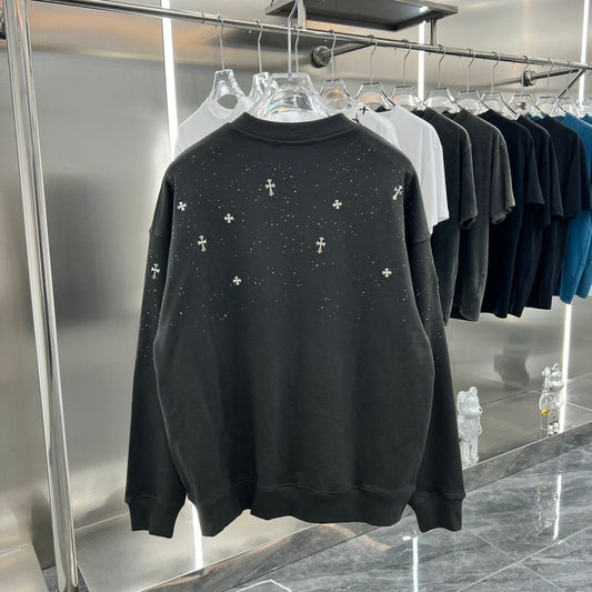 CHROME HEART || Faded Sweatshirt With Rhinestones - FASHION MYST