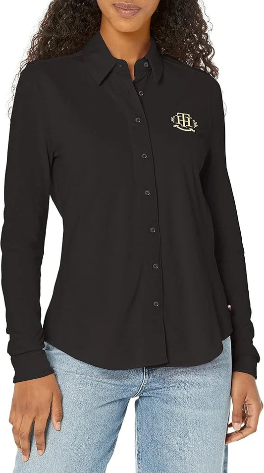 TOMMY HILFIGER || Icon Knit Ladies Shirt with Logo Embroidery- FASHION MYST