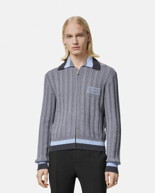 VERSACE || 90S VINTAGE LOGO KNIT ZIP JUMPER PULLOVER- FASHION MYST