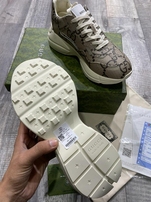 GUCCI RHYTON SNEAKERS JUMBO || GG COATED CANVAS BROWN - FASHION MYST
