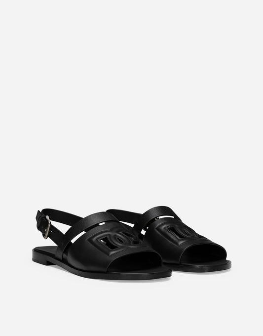 DOLCE & GABBANA || Black Calfskin Sandals With DG Logo