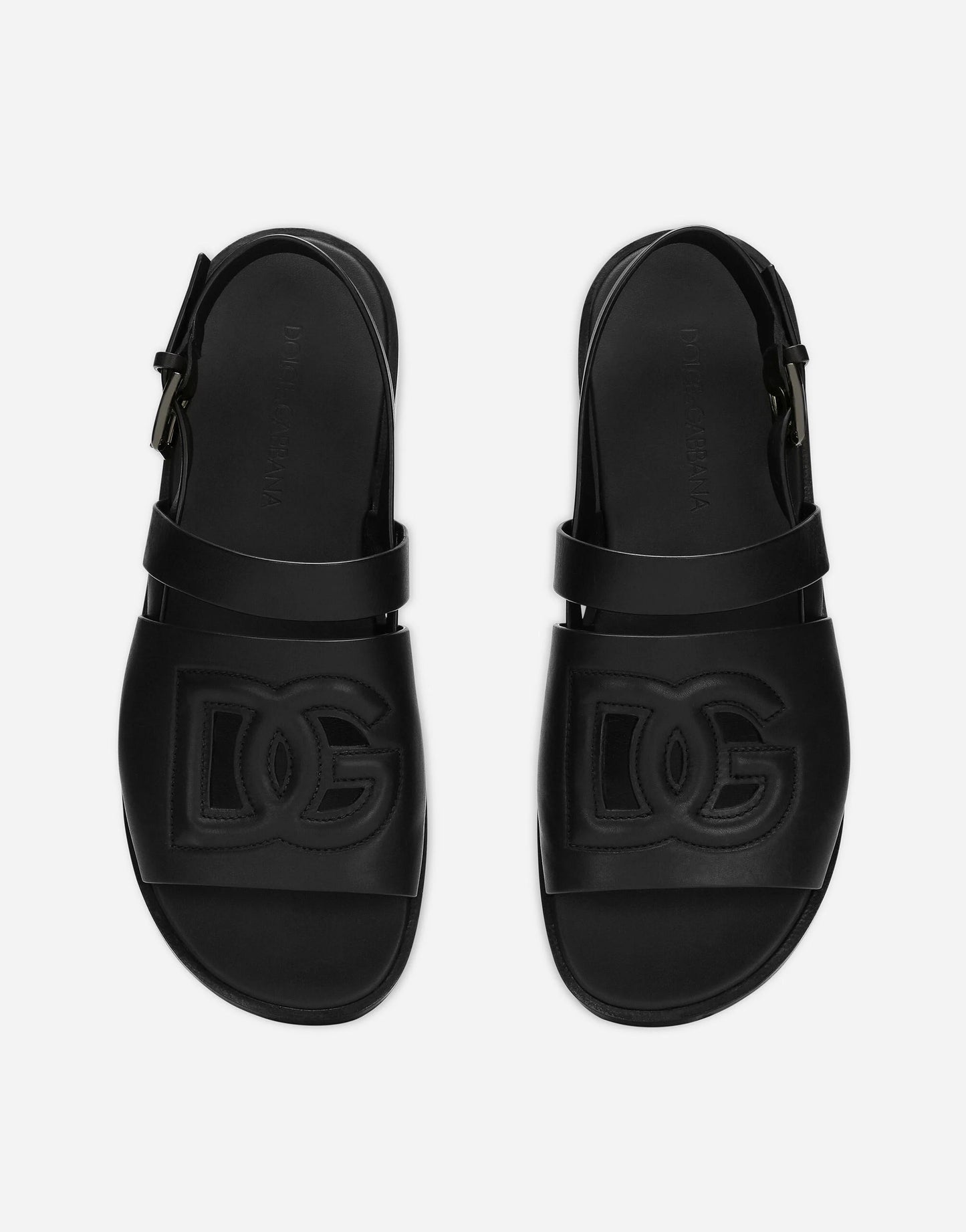 DOLCE & GABBANA || Black Calfskin Sandals With DG Logo