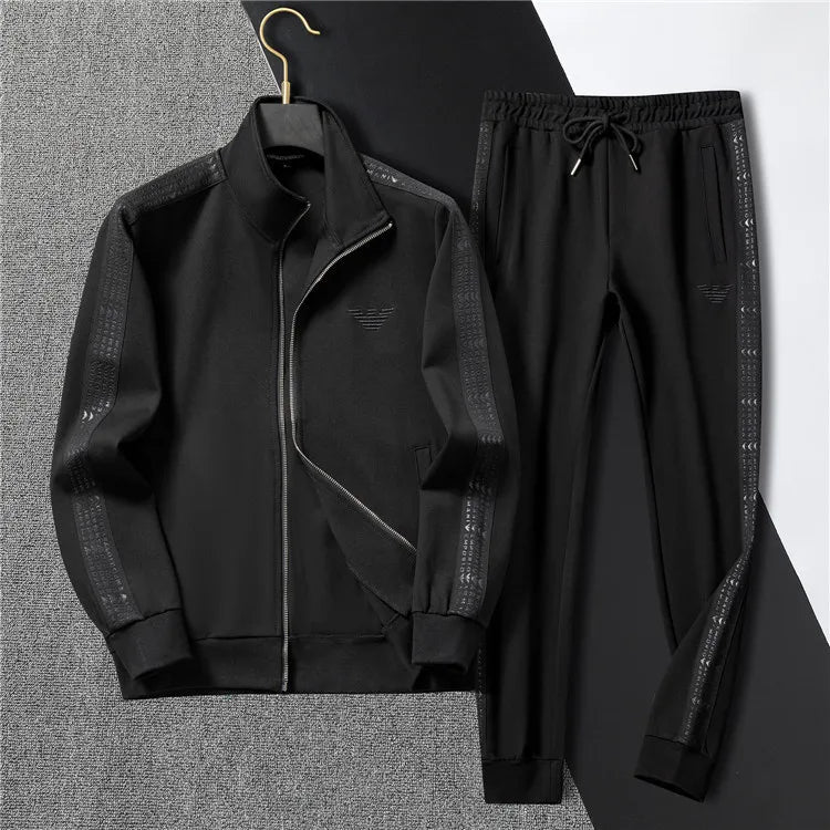 EMP*RIO ARM*NI || Designer Logo Embossed Tappered Design Black Tracksuit- FASHION MYST