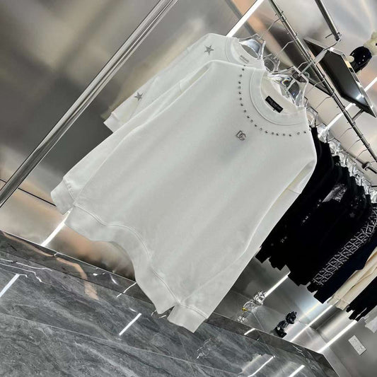 DOLCE & GABBANA || Multi Studded Sweatshirt -White - FASHION MYST
