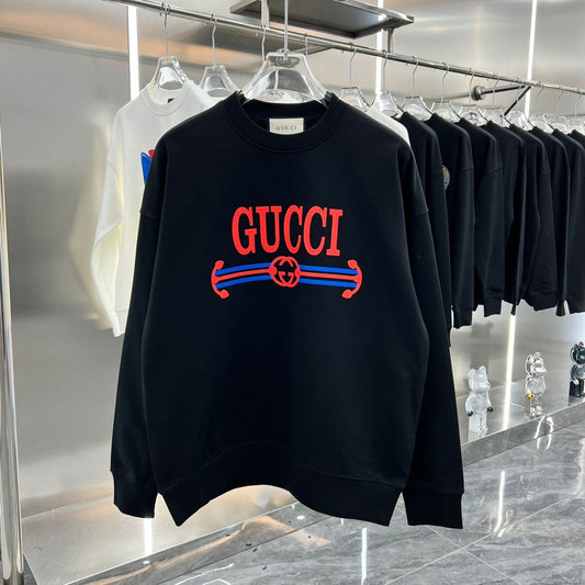 GUCCI || Black Cotton Logo Printed Sweatshirt - FASHION MYST