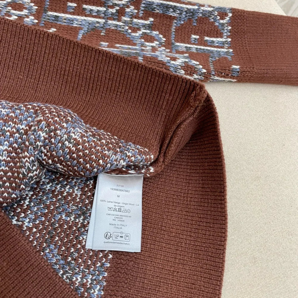 CHRISTIAN DIOR || Men Dior Round Neck Shearing Wool Jacquard Brown Sweater- FASHION MYST