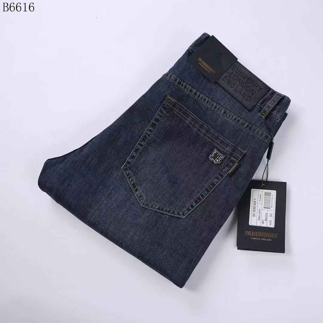 BURBERRY Lightly Washed Straight Fit Dark Blue Jeans FASHION MYST