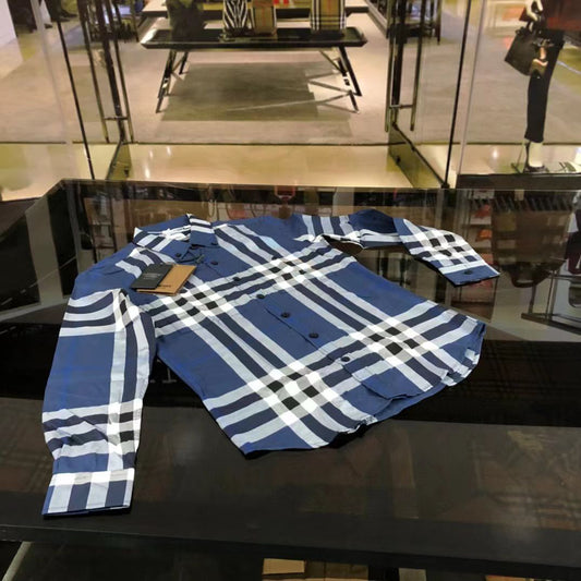 Check Stretch Cotton Shirt in Archive Blue - FASHION MYST