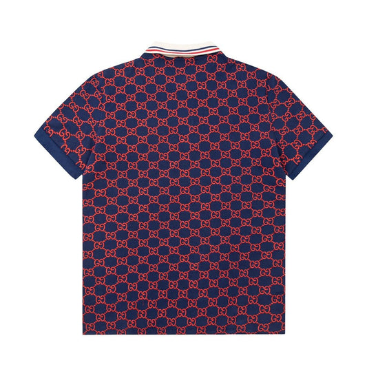 GUCCI || Men's Blue GG-Monogram Silk And Cotton-Blend Piqué Polo T-Shirt - FASHION MYST