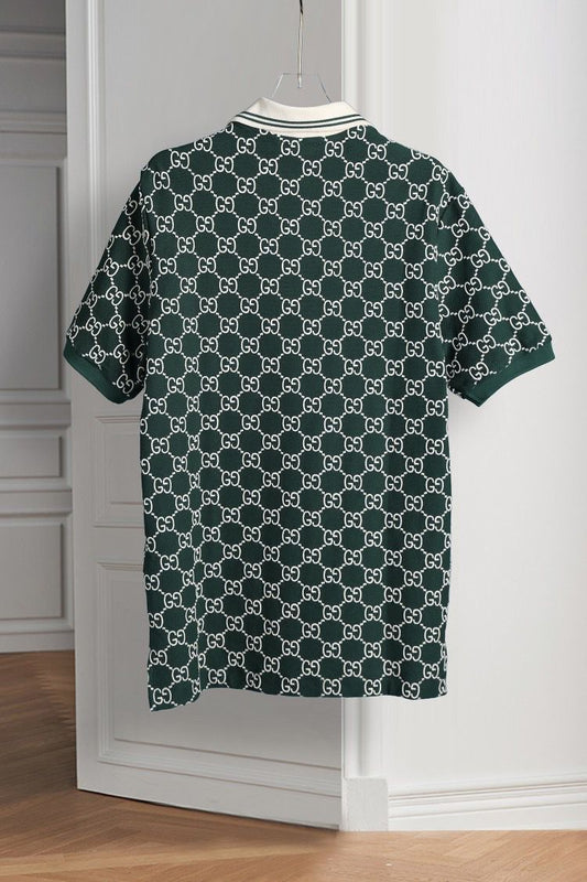 GUCCI || Men's Green GG-Monogram Silk And Cotton-Blend Piqué Polo T-Shirt - FASHION MYST