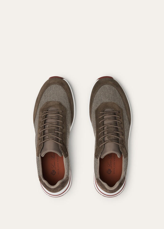 LORO PIANA || Men's Weekend Walk Sneakers in Wind Stretch Mesh and Suede – Olive/Brown
