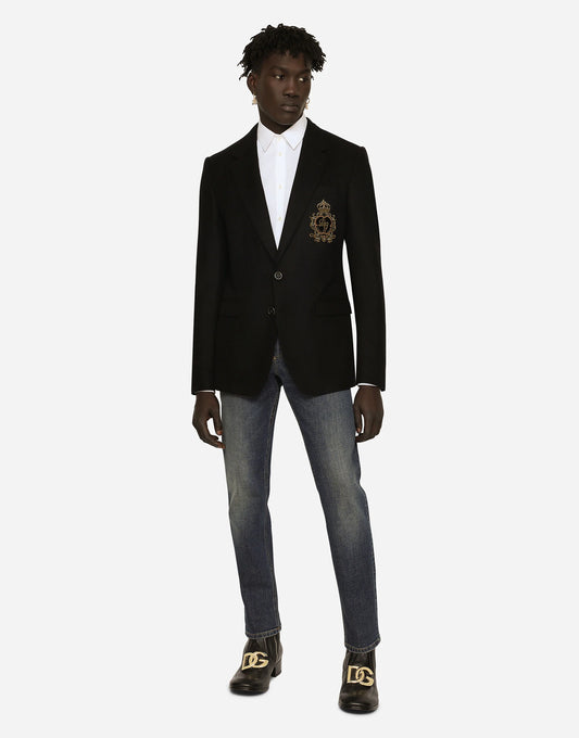 DOLCE & GABBANA || Single-Breasted Wool And Cashmere Jacket With DG Patch Logo- FASHION MYST