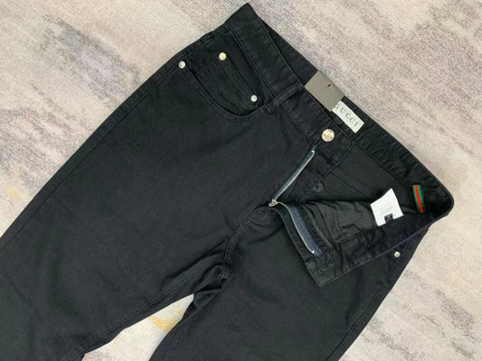 GUCCI || DENIM PANTS BLACK WITH GG LOGO - FASHION MYST