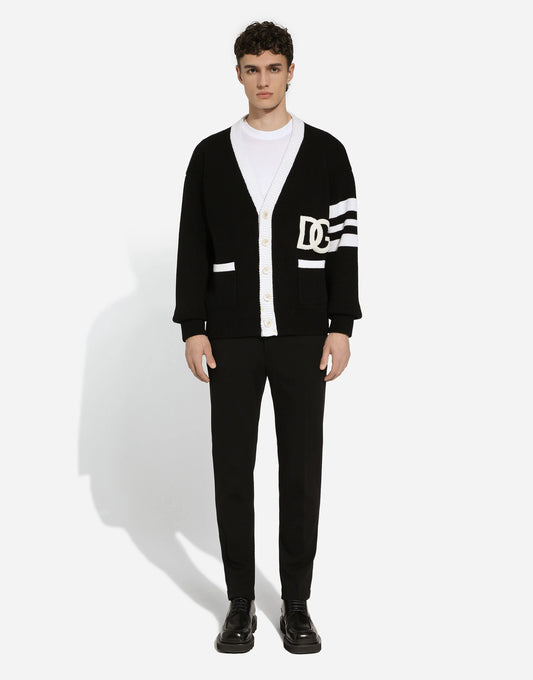 DOLCE & GABBANA || DG-Logo Fisherman's-Knit Cardigan- FASHION MYST