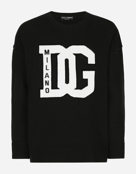 DOLCE & GABBANA || WOOL ROUND-NECK SWEATER WITH DG INLAY- FASHION MYST