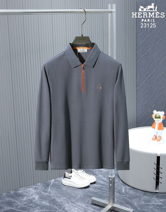 HERMES || Embroidered Logo Cotton Polo Long Sleeved T-Shirt - FASHION MYST