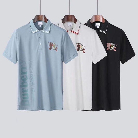 BURBERRY || SHORT SLEEVE LOGO PRINTED T-SHIRT WITH COLLAR - FASHION MYST