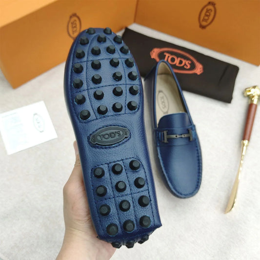TODS || Blue T-Buckle Milled Moccasins Leather Shoes