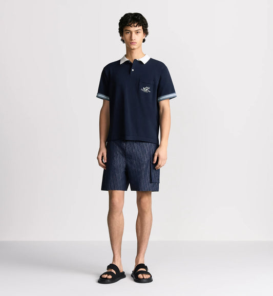 CHRISTIAN DIOR || Couture Lily of the Valley Polo Shirt Blue Cotton Jersey