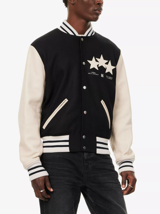 AMIRI || Stars Brand-Embroidered Wool-Blend Versity Jacket- FASHION MYST