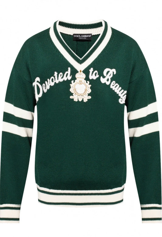 DOLCE & GABBANA || GREEN Logo-Appliquéd Sweater- FASHION MYST