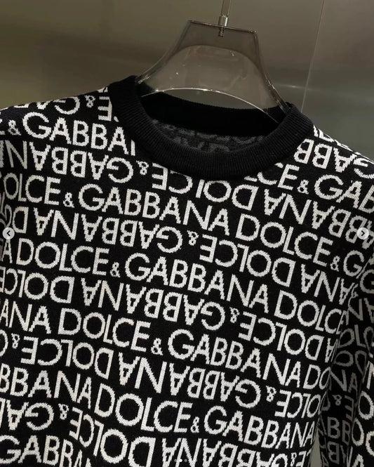 DOLCE GABBANA || Logo-Intarsia Wool Sweater In Black/White For Men- FASHION MYST