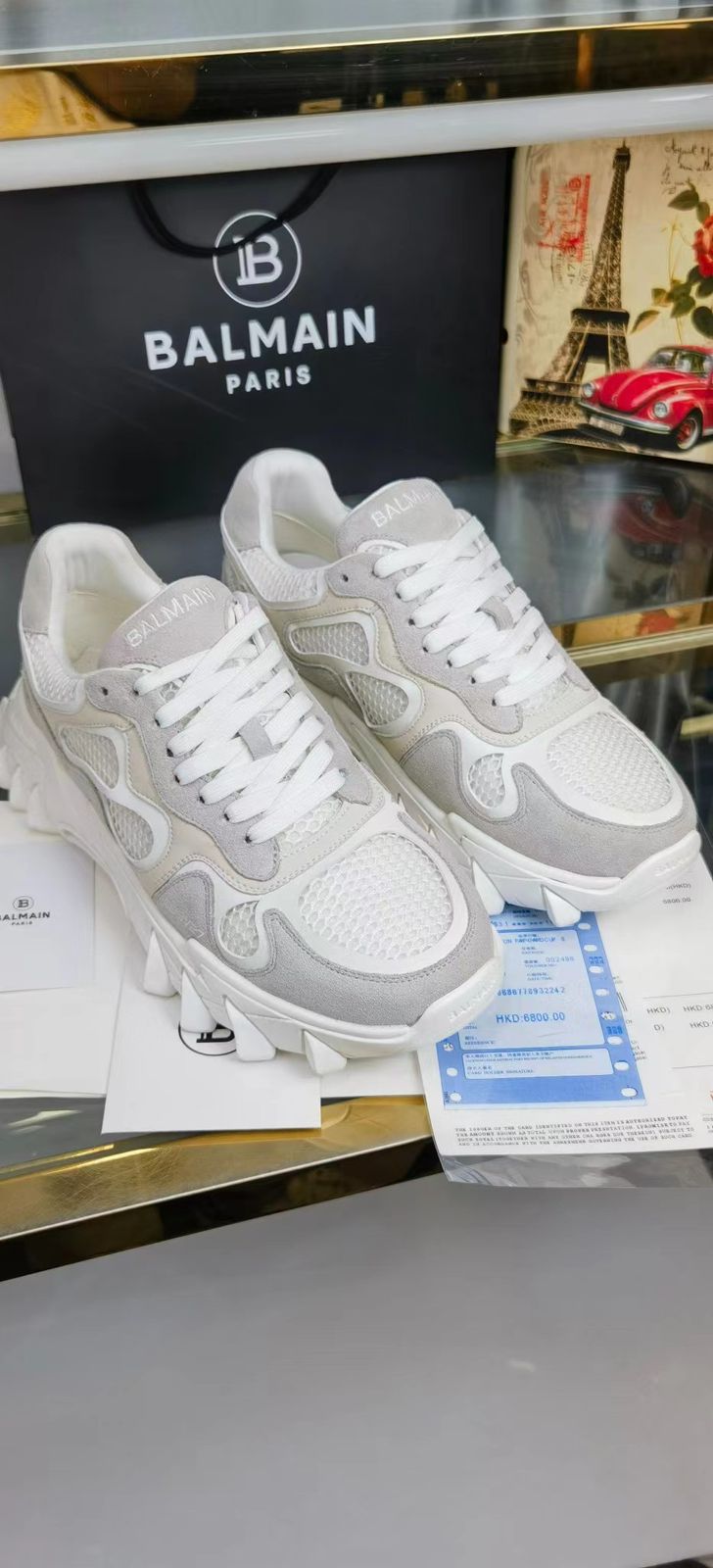 BALMAIN || B-EAST LOGO COMBO SNEAKER IN WHITE - FASHION MYST