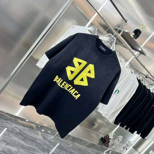 Balenciaga Yellow Tape Design T-Shirt (Black) - FASHION MYST